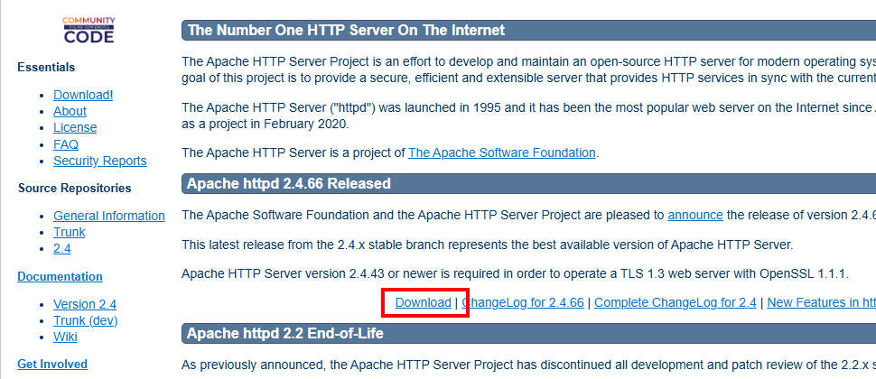 Apacheをダウンロードする(2)
