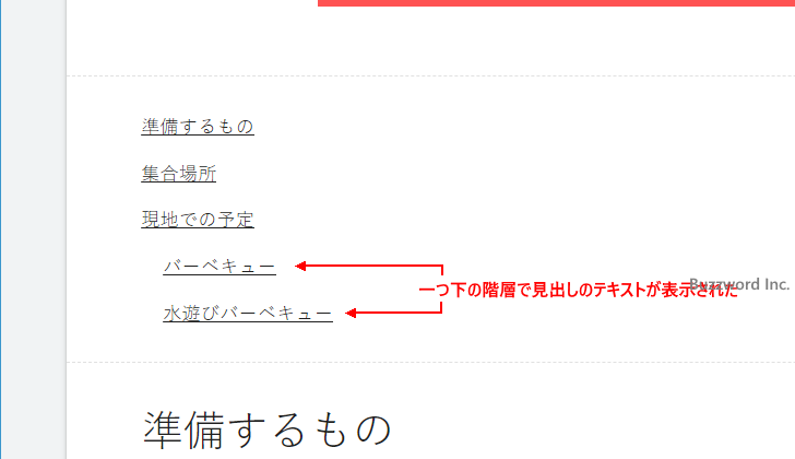 目次の階層化とフラット化の切り替え(2)