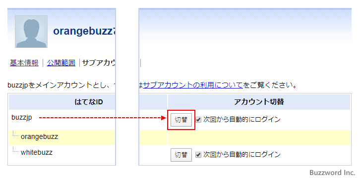 メインとサブのアカウントを切り替える手順(6)